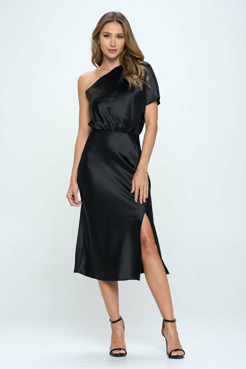 Stretch Satin One Shoulder Dress