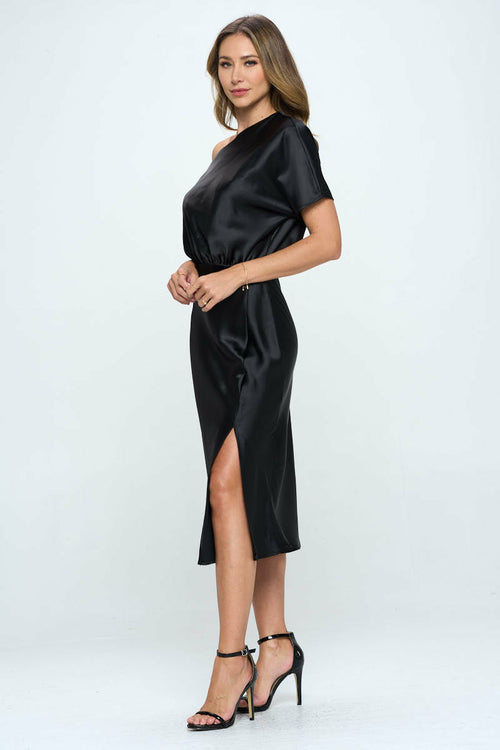 Stretch Satin One Shoulder Dress