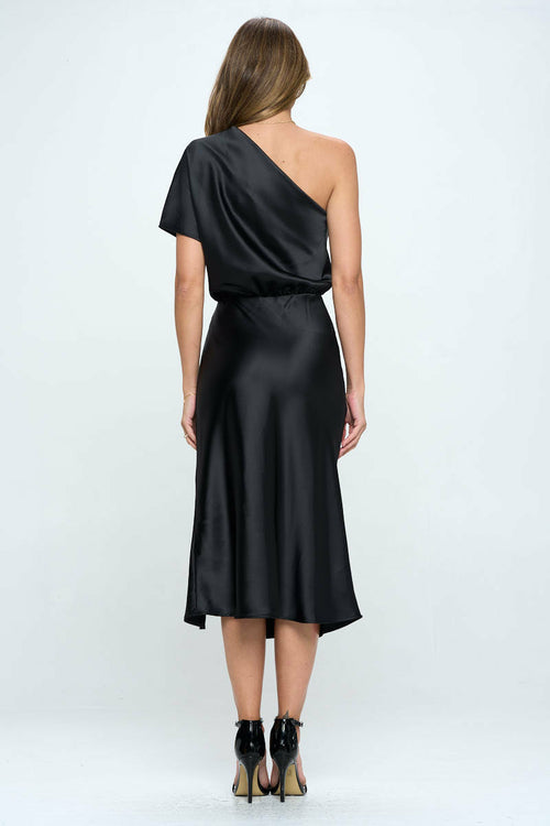 Stretch Satin One Shoulder Dress